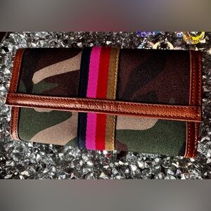 Camouflage Clutch with Striped Accent